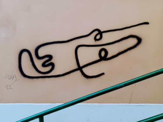 Lisbon street art, continuous line drawing graffiti